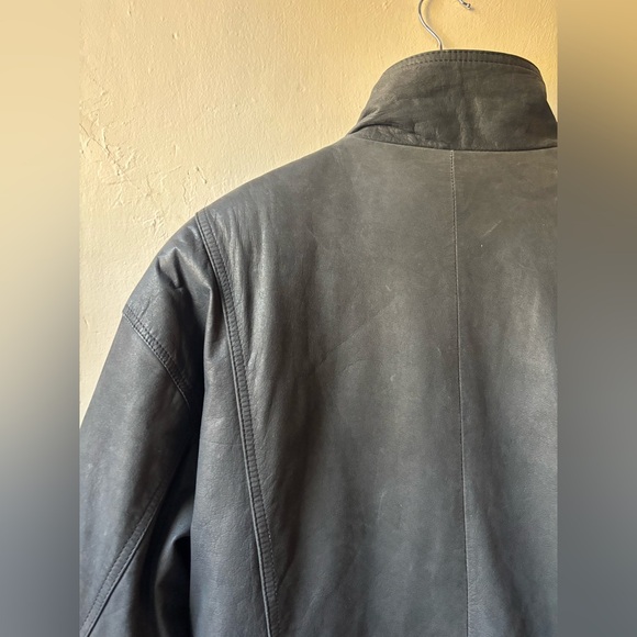 Black Leather Vintage Men's Moto Zip Jacket - Picture 10 of 15